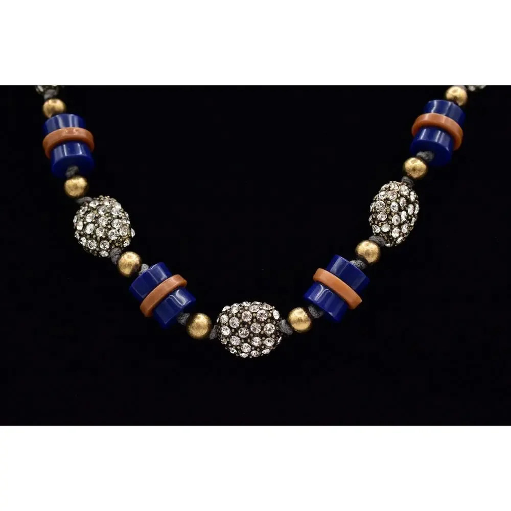 J.Crew Beaded Necklace Blue Brown Lucite Rhinestone Crystal Chunky NWT BinBJ